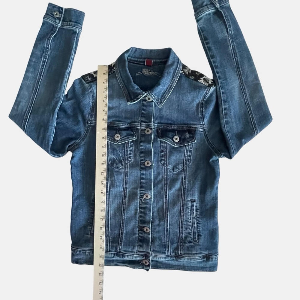 Stetson Denim Trucker Jacket Womens Small Western Southwestern Aztec Embroidered - Picture 8 of 12